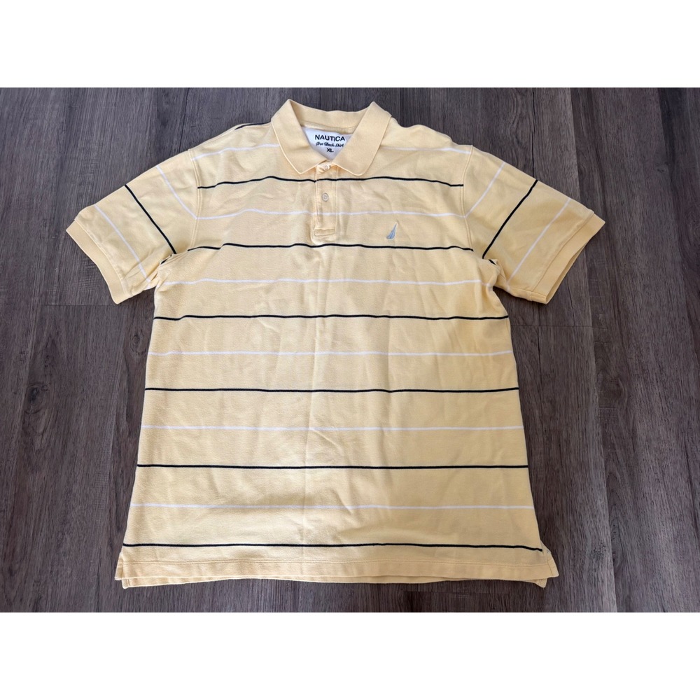 Nautica True Deck Shirt Polo Men's XL Yellow Striped Cotton Short Sleeve Classic
